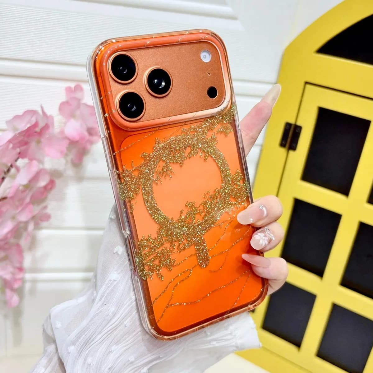 Luxury Gradient Gilded Platinum Glitter Magnetic Wireless Charging PC Cover for iPhone