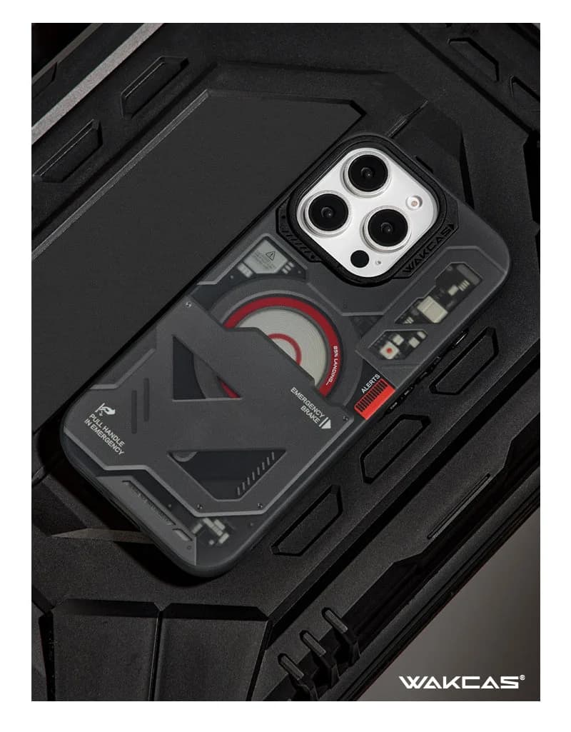 Wakcas Black Emergency Panel iPhone Case - Sleek Matte Magnetic Protective Cover