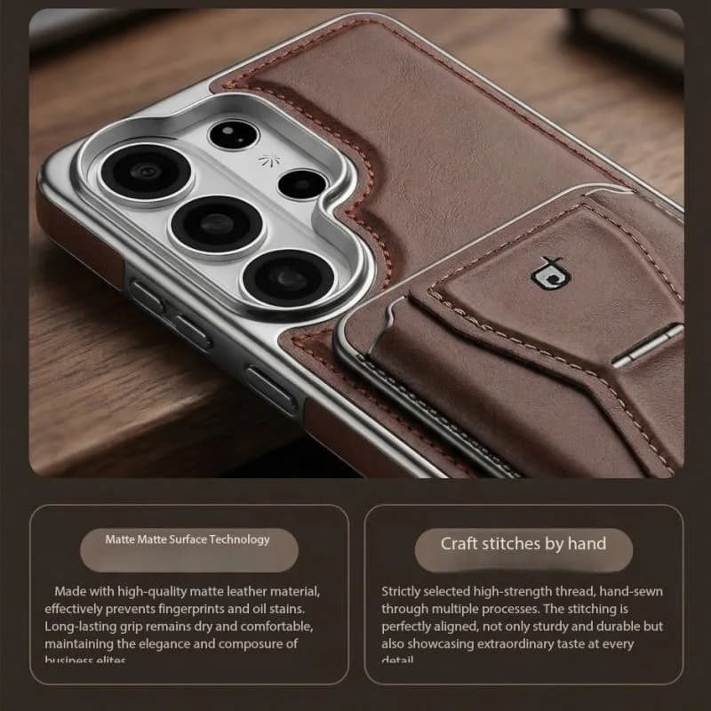 Business Electroplate Luxury Magnetic PU Leather Wallet Phone Case With Card Holder Stand