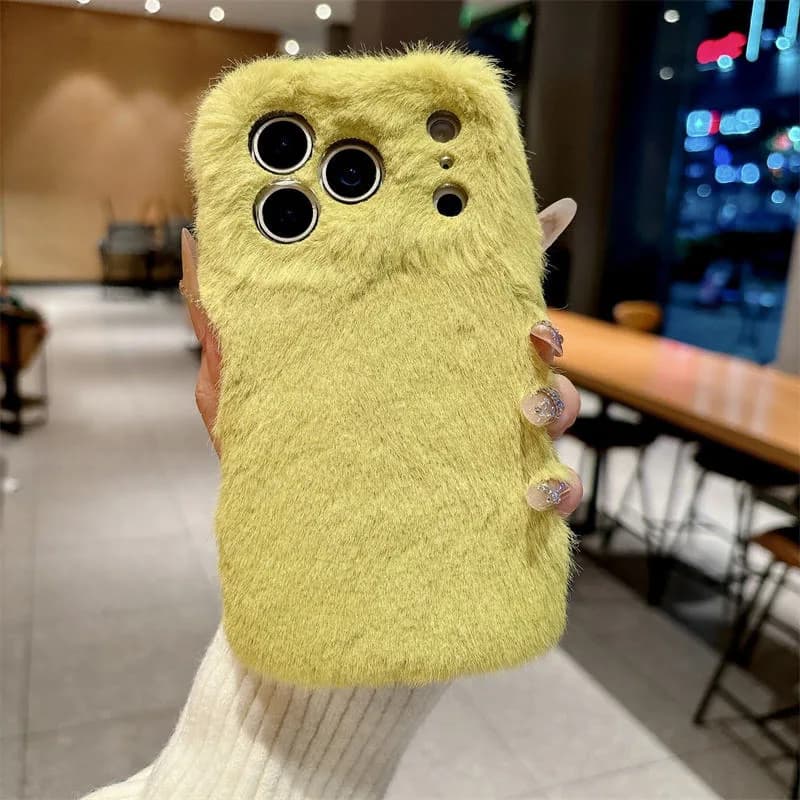Fashion Autumn Winter Plush Warm Case Pure Color Ins Style Anti-drop Skin Feeling Phone Cover for Iphone