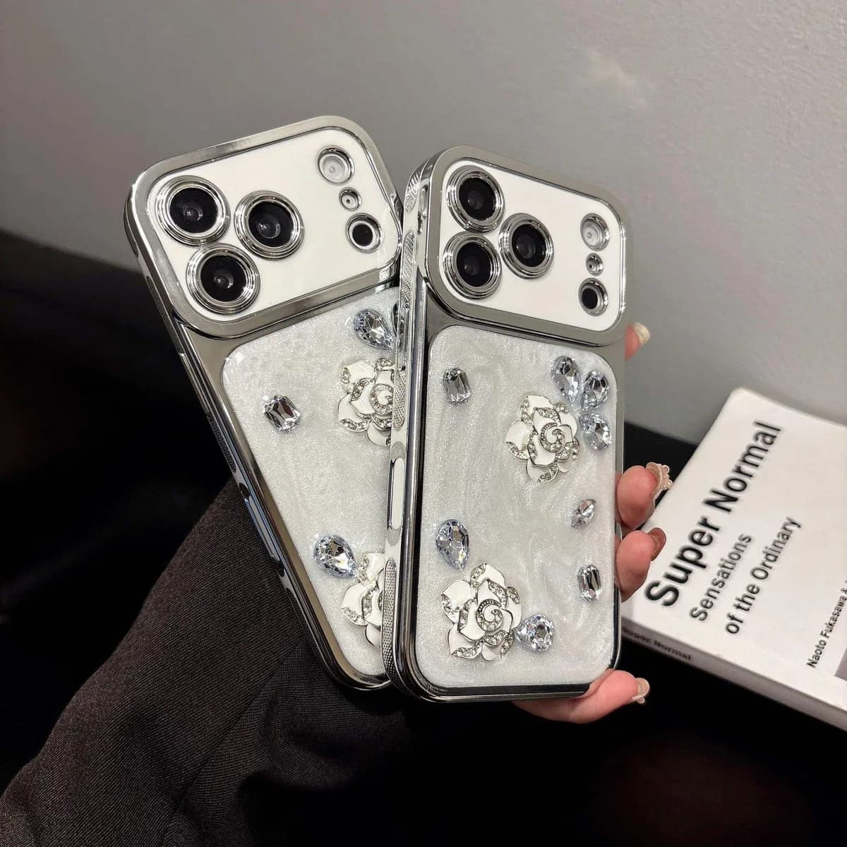 PC Plated Epoxy Flower Phone Case Full Coverage Shockproof Cover for iPhone