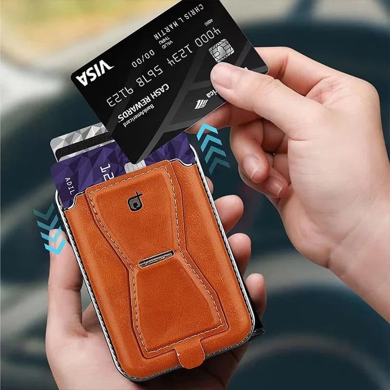 Business Electroplate Luxury Magnetic PU Leather Wallet Phone Case With Card Holder Stand