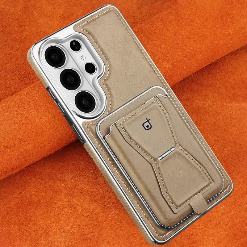 Business Electroplate Luxury Magnetic PU Leather Wallet Phone Case With Card Holder Stand
