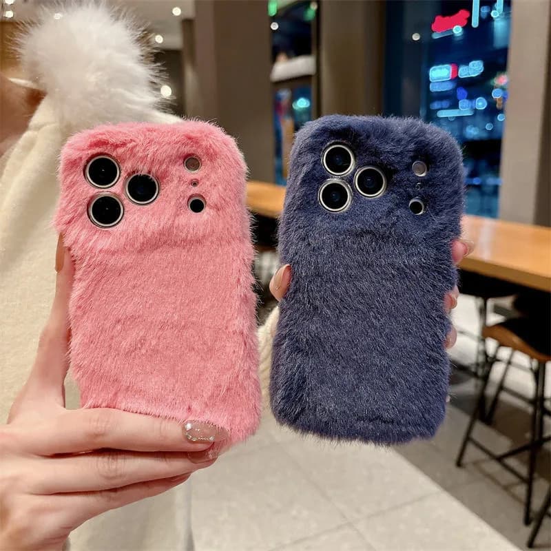Fashion Autumn Winter Plush Warm Case Pure Color Ins Style Anti-drop Skin Feeling Phone Cover close-up