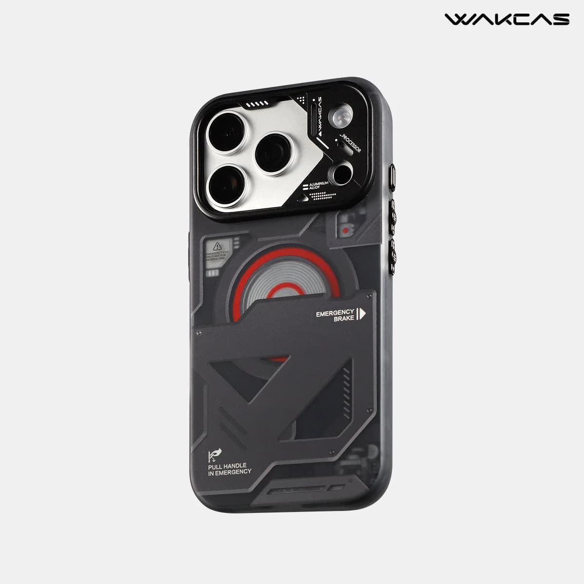 Wakcas Black Emergency Panel iPhone Case - Sleek Matte Magnetic Protective Cover