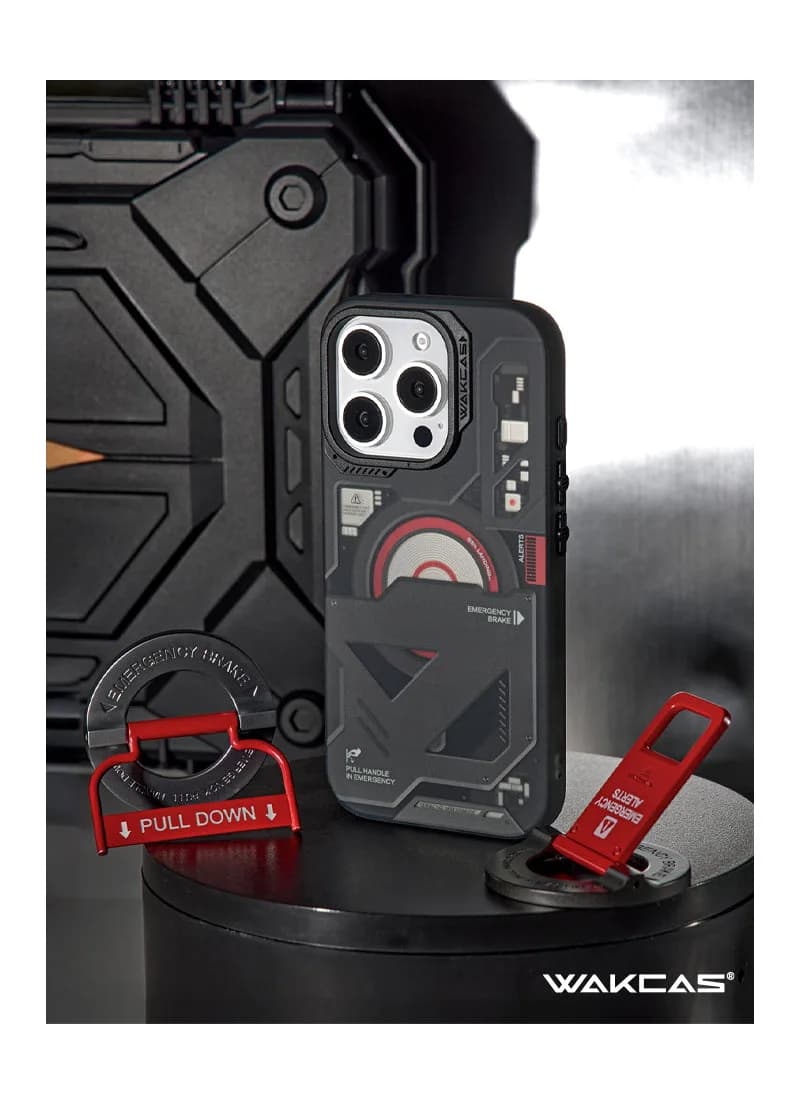 Wakcas Black Emergency Panel iPhone Case - Sleek Matte Magnetic Protective Cover
