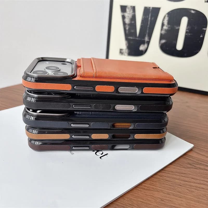 Luxury Card Slot Holder PU Leather Kickstand Wallet Mobile Phone Case for iPhone