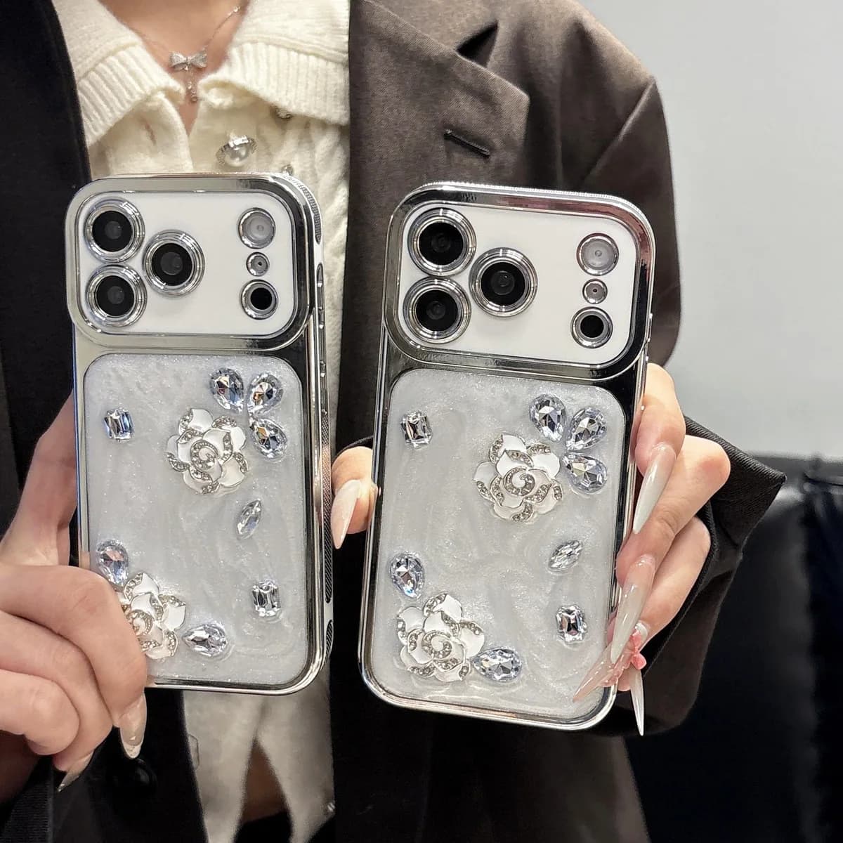 PC Plated Epoxy Flower Phone Case Full Coverage Shockproof Cover for iPhone
