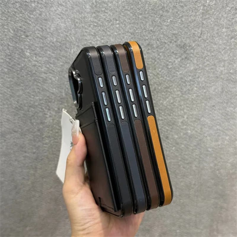 Luxury Card Slot Holder PU Leather Kickstand Wallet Mobile Phone Case for iPhone