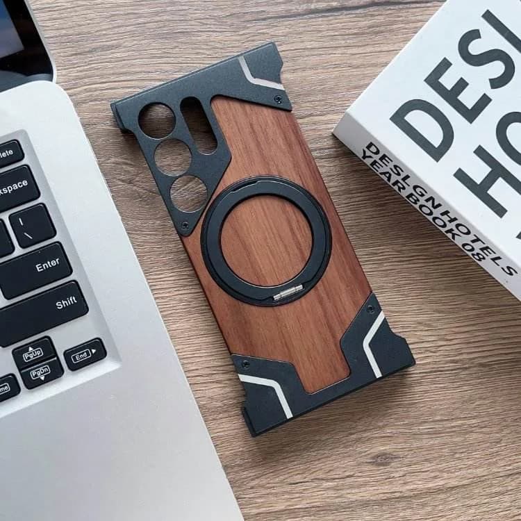 Borderless Phone Cover Wood Grain Aluminum Alloy Holder Magnetic Phone Case