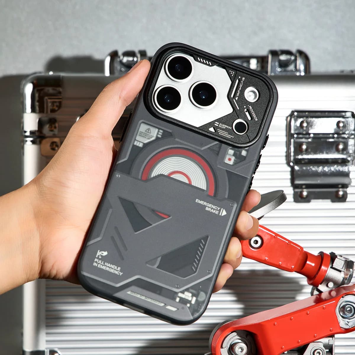 Wakcas Black Emergency Panel iPhone Case - Sleek Matte Magnetic Protective Cover