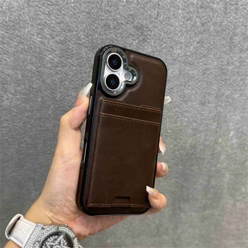 Luxury Card Slot Holder PU Leather Kickstand Wallet Mobile Phone Case for iPhone