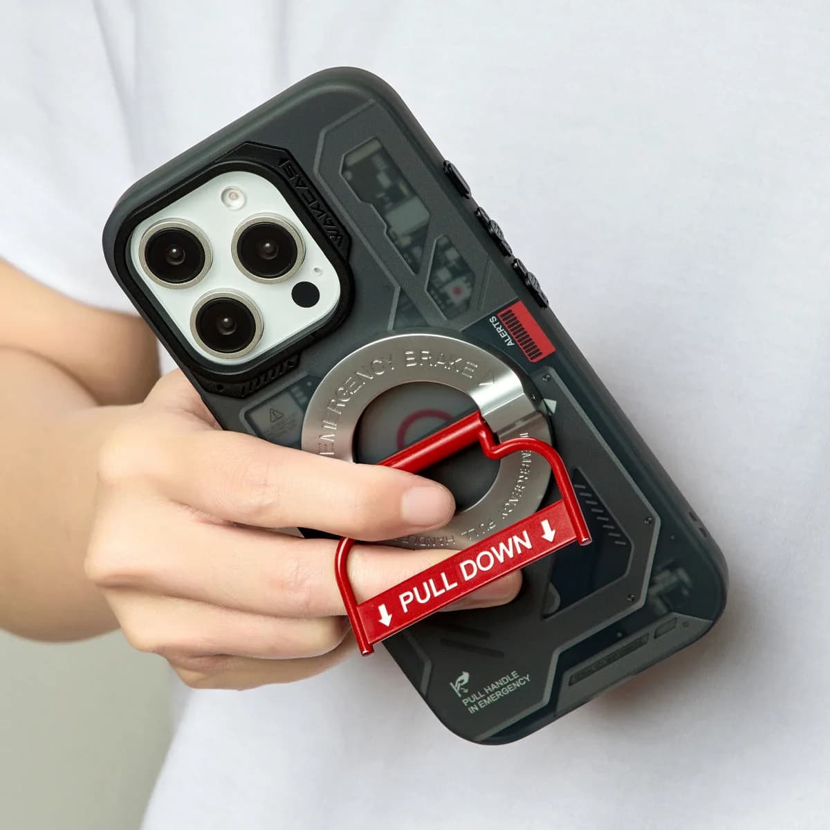 Wakcas Black Emergency Panel iPhone Case - Sleek Matte Magnetic Protective Cover