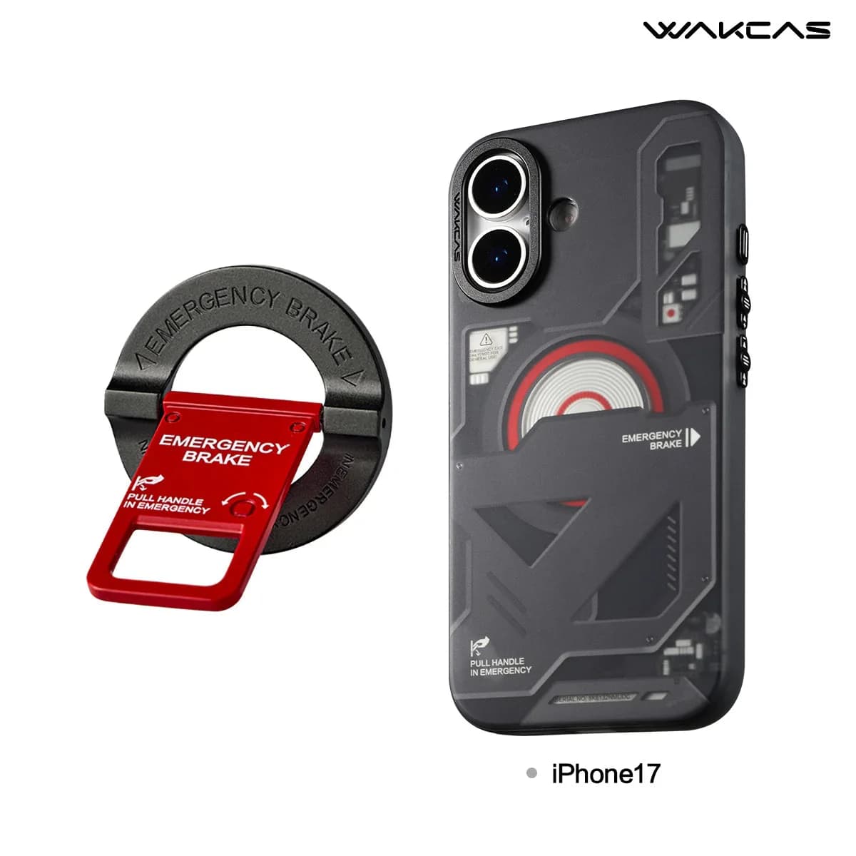 Wakcas Black Emergency Panel iPhone Case - Sleek Matte Magnetic Protective Cover