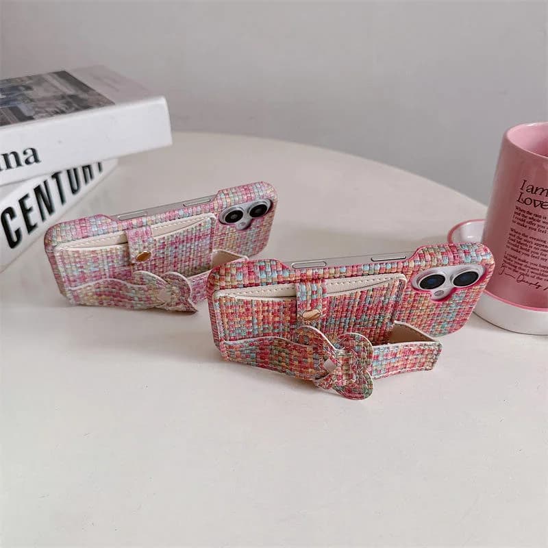 Lovely Colorful Woven Texture Wrist Strap Chain Phone Strap Mobile Phone Case for iPhone