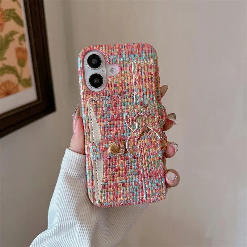 Lovely Colorful Woven Texture Wrist Strap Chain Phone Strap Mobile Phone Case for iPhone