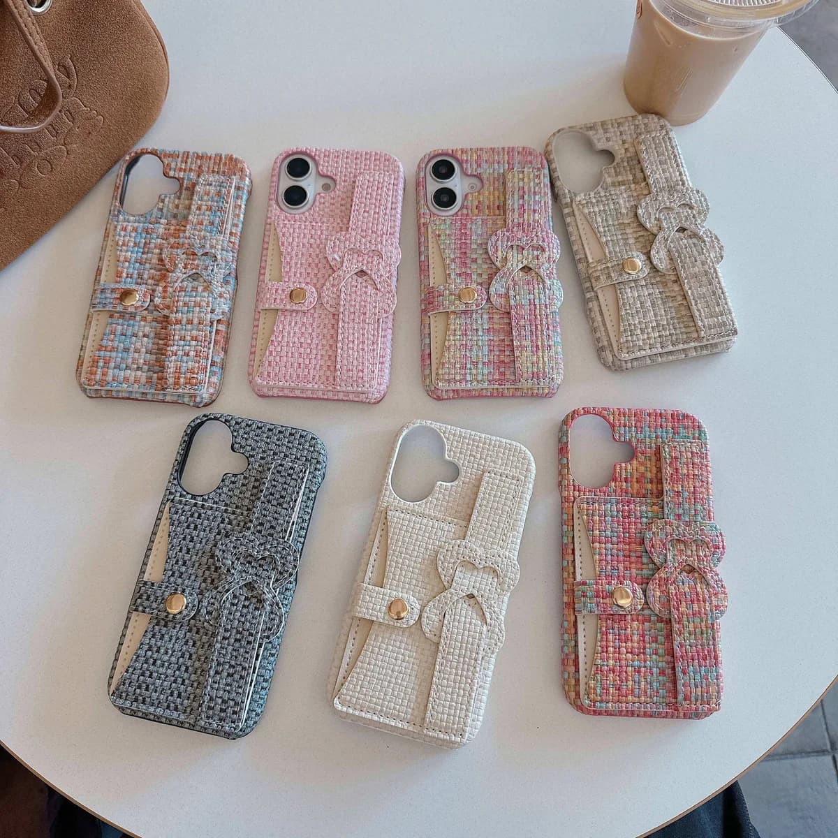 Lovely Colorful Woven Texture Wrist Strap Chain Phone Strap Mobile Phone Case for iPhone