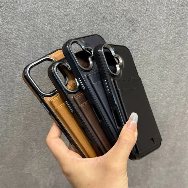 Luxury Card Slot Holder PU Leather Kickstand Wallet Mobile Phone Case close-up