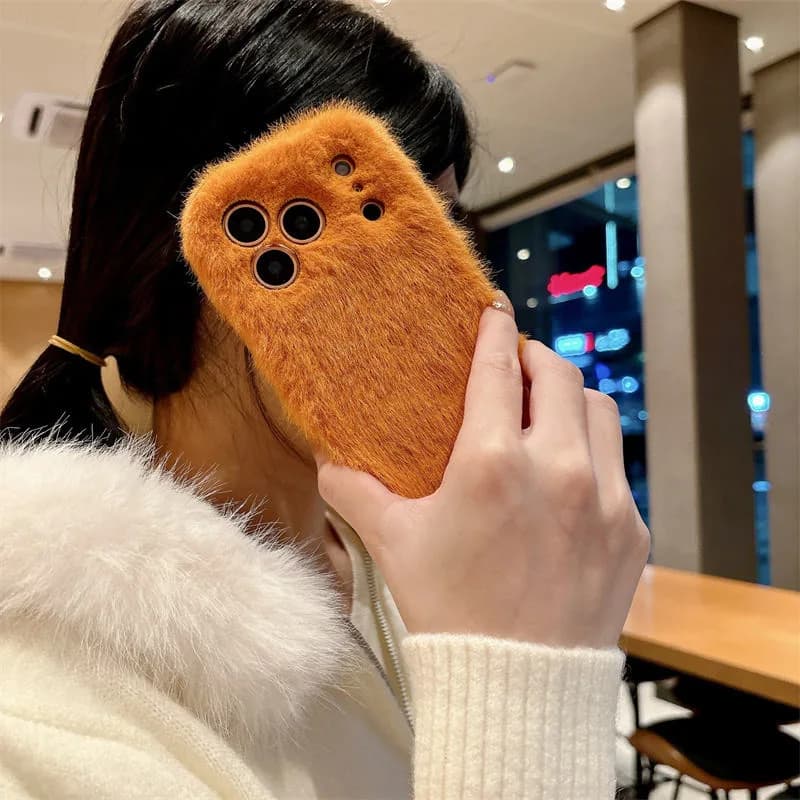 Fashion Autumn Winter Plush Warm Case Pure Color Ins Style Anti-drop Skin Feeling Phone Cover for Iphone