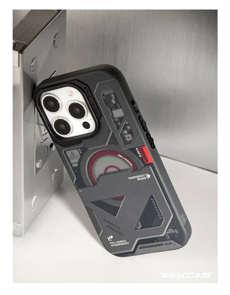 Wakcas Black Emergency Panel iPhone Case - Sleek Matte Magnetic Protective Cover