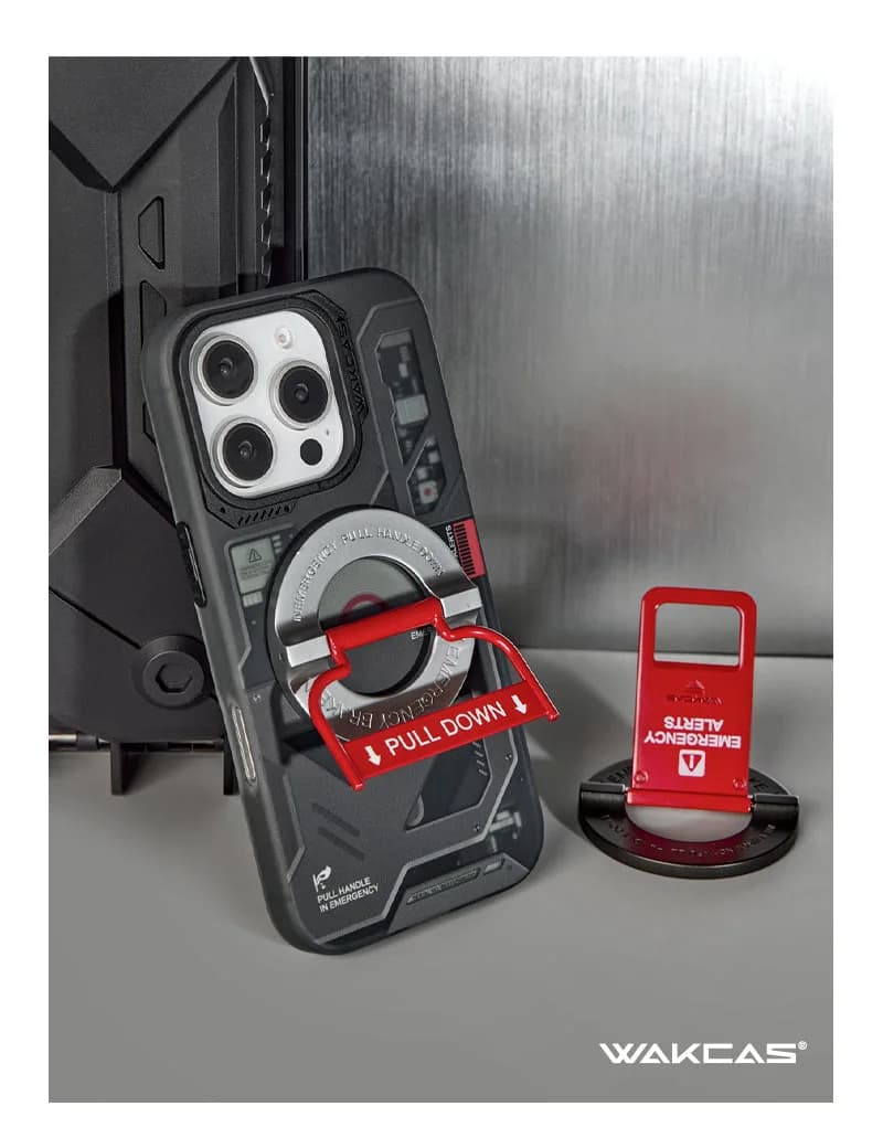 Wakcas Black Emergency Panel iPhone Case - Sleek Matte Magnetic Protective Cover