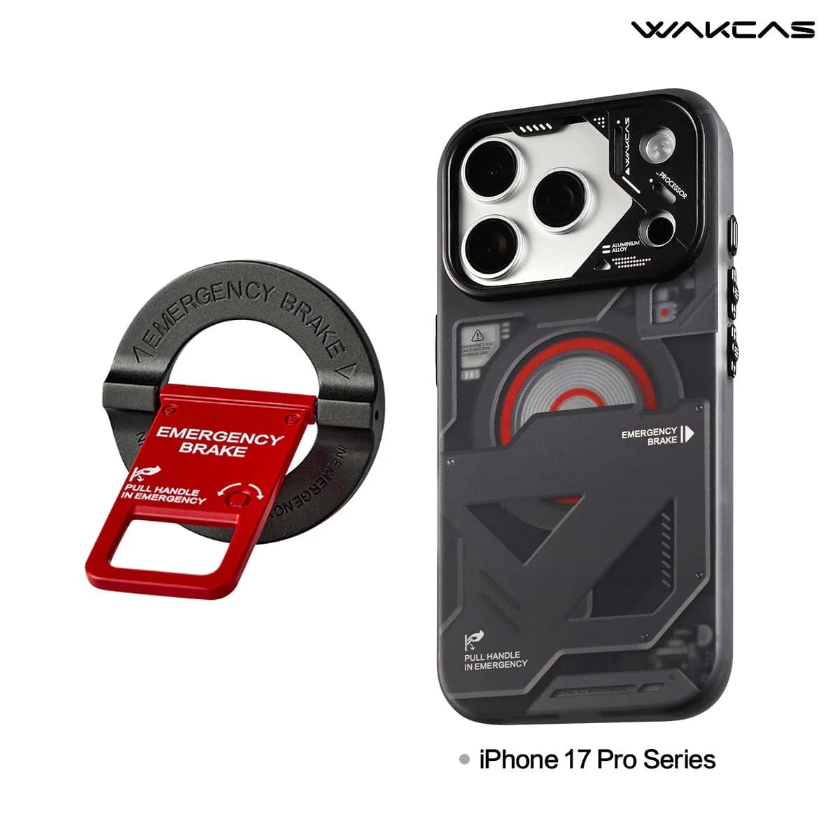 Wakcas Black Emergency Panel iPhone Case - Sleek Matte Magnetic Protective Cover