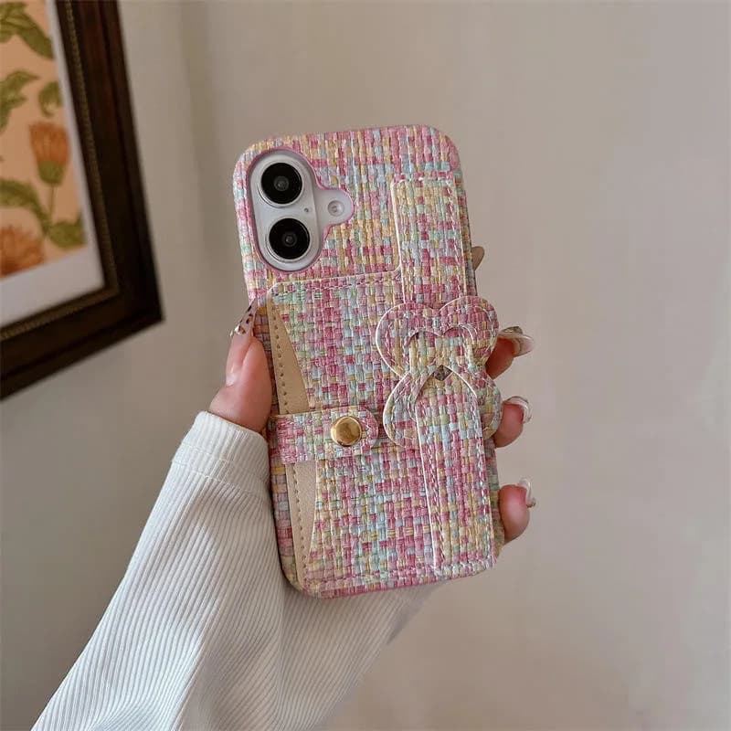 Lovely Colorful Woven Texture Wrist Strap Chain Phone Strap Mobile Phone Case for iPhone