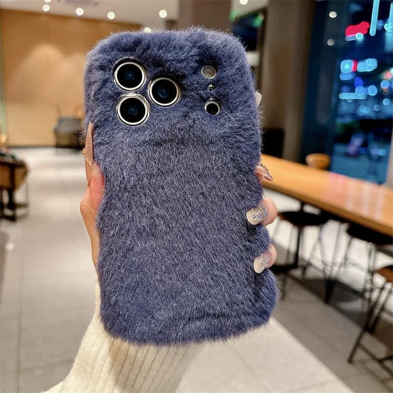 Fashion Autumn Winter Plush Warm Case Pure Color Ins Style Anti-drop Skin Feeling Phone Cover for Iphone