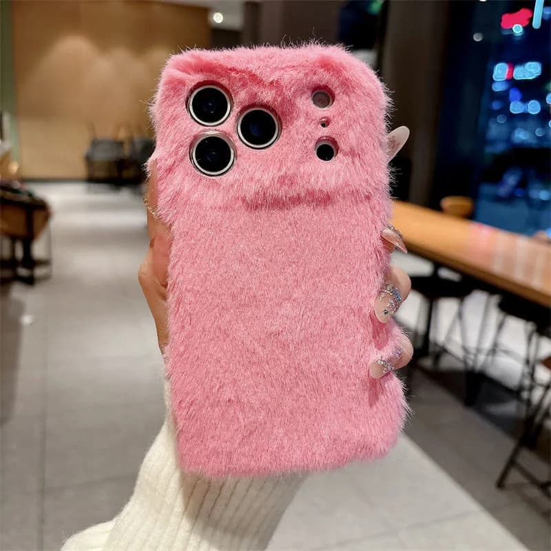 Fashion Autumn Winter Plush Warm Case Pure Color Ins Style Anti-drop Skin Feeling Phone Cover