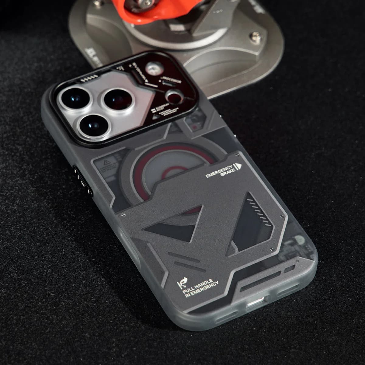 Wakcas Black Emergency Panel iPhone Case - Sleek Matte Magnetic Protective Cover