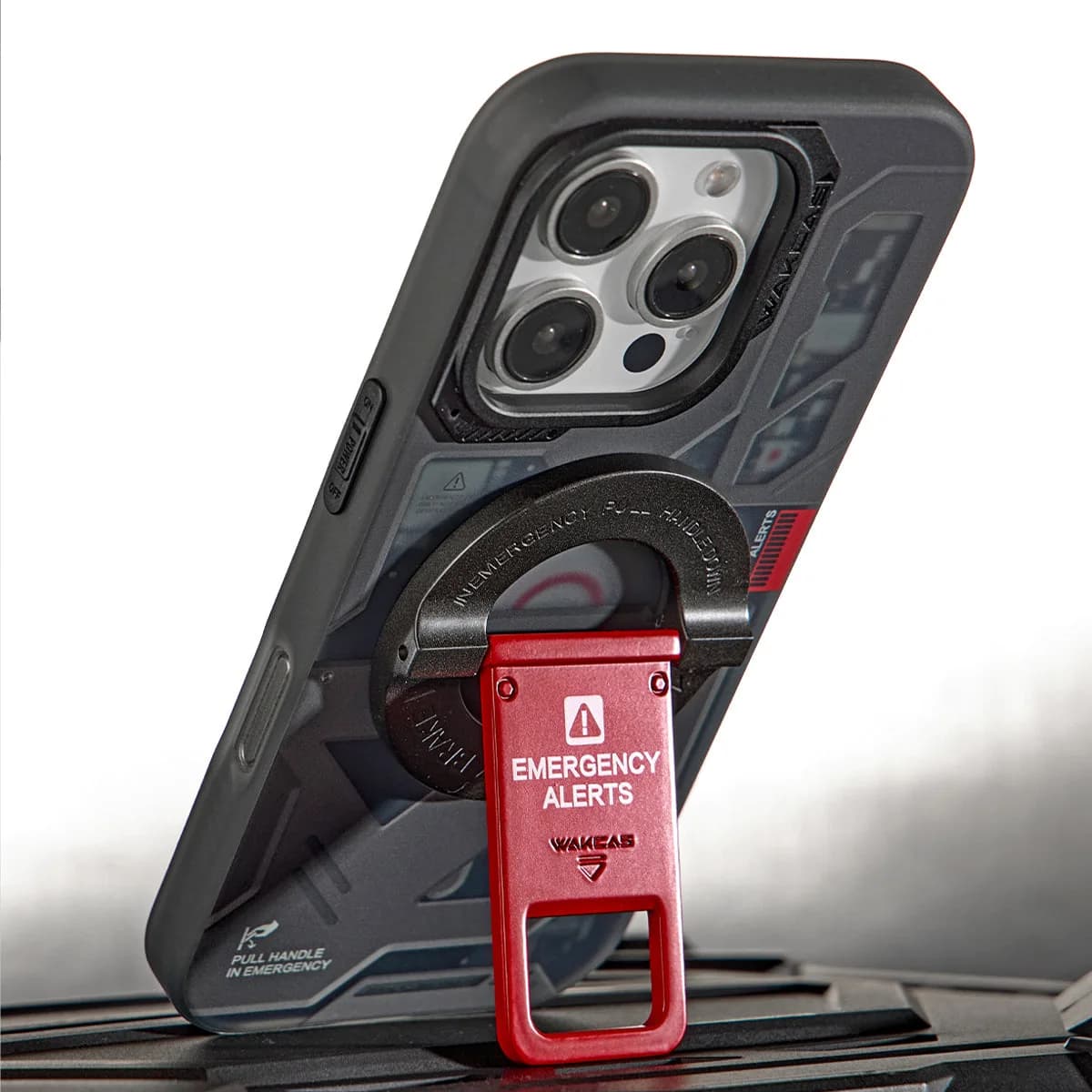 Wakcas Black Emergency Panel iPhone Case - Sleek Matte Magnetic Protective Cover