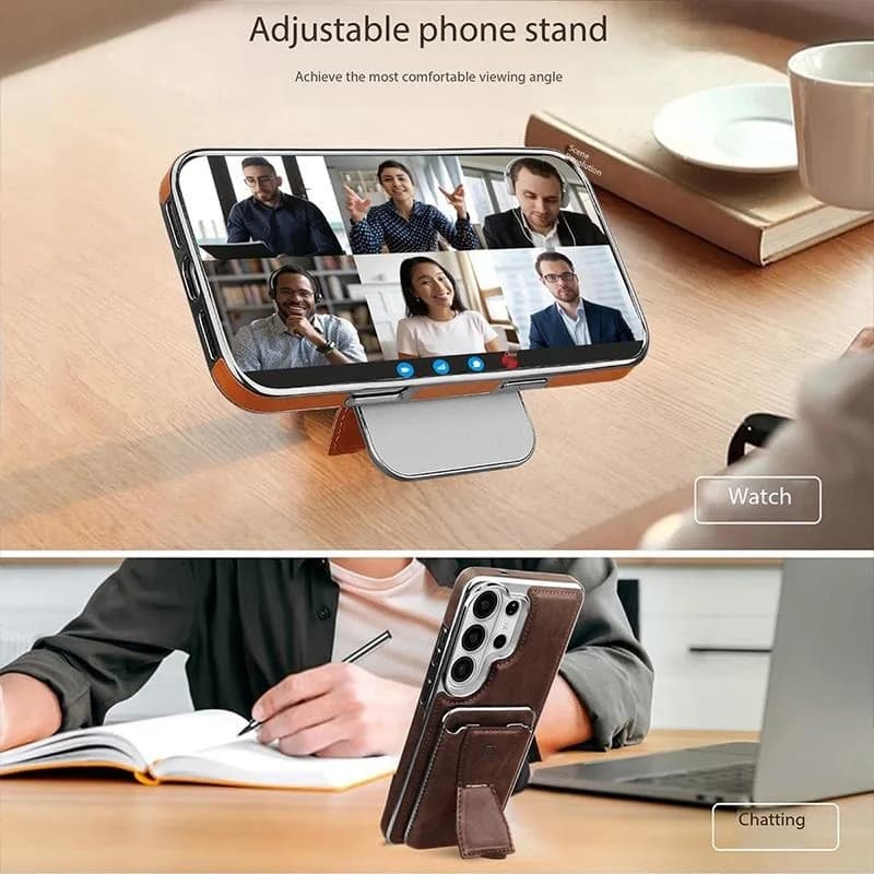 Business Electroplate Luxury Magnetic PU Leather Wallet Phone Case With Card Holder Stand