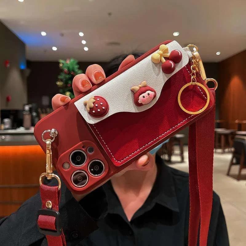 Fashion Flower Girls Leather Wallet Bag Phone case Cross Body Back Cover for iPhone