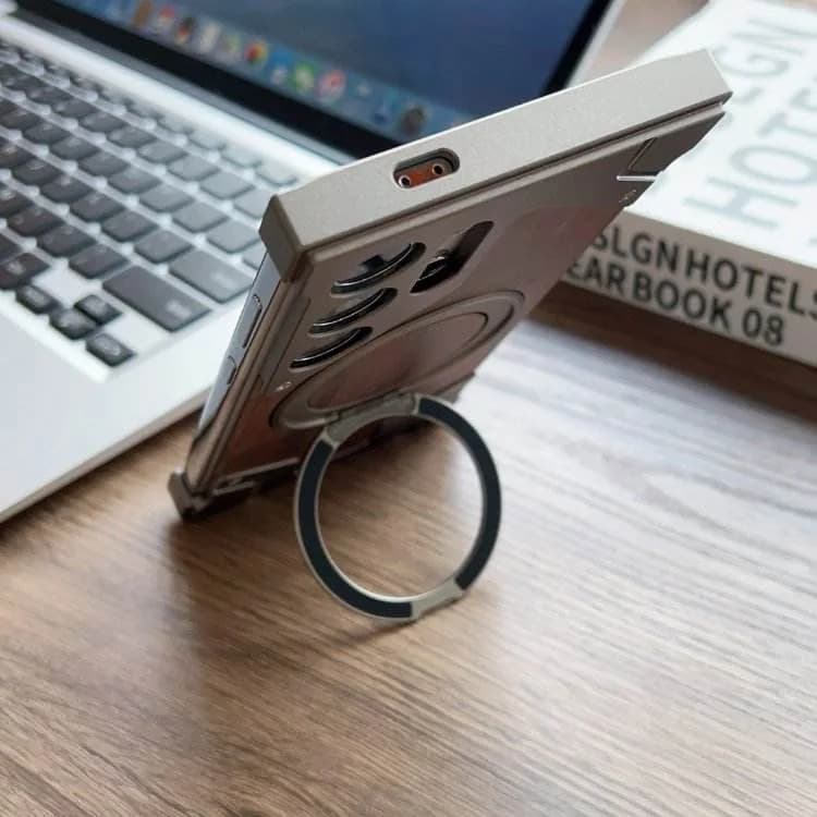 Borderless Phone Cover Wood Grain Aluminum Alloy Holder Magnetic Phone Case
