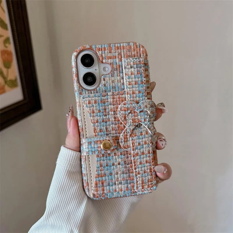 Lovely Colorful Woven Texture Wrist Strap Chain Phone Strap Mobile Phone Case for iPhone