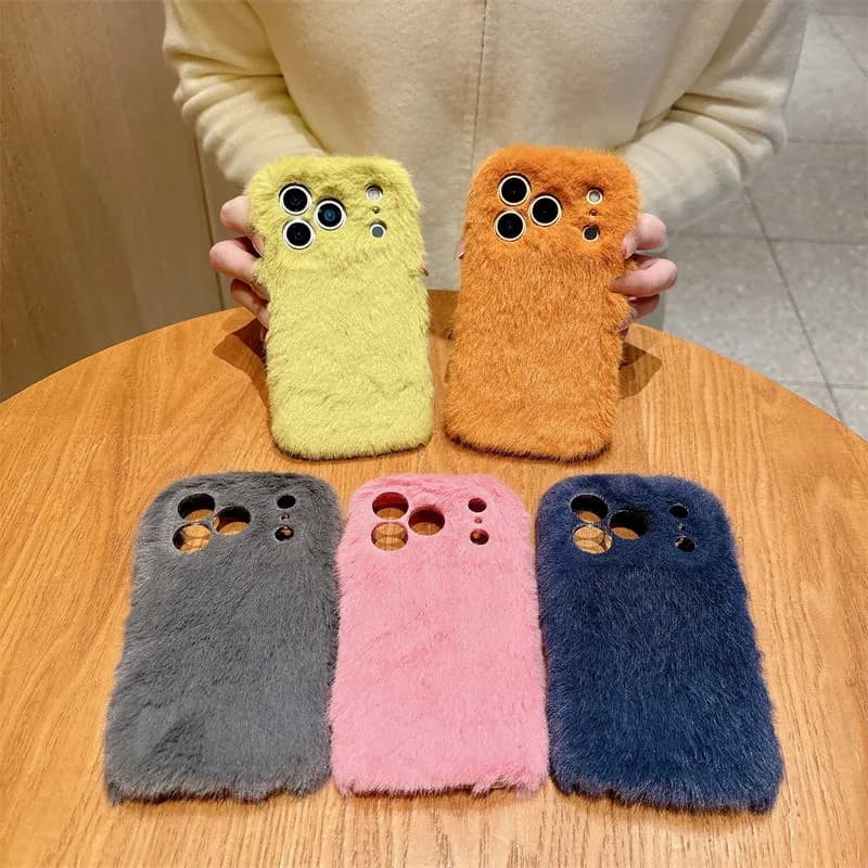 Fashion Autumn Winter Plush Warm Case Pure Color Ins Style Anti-drop Skin Feeling Phone Cover for Iphone