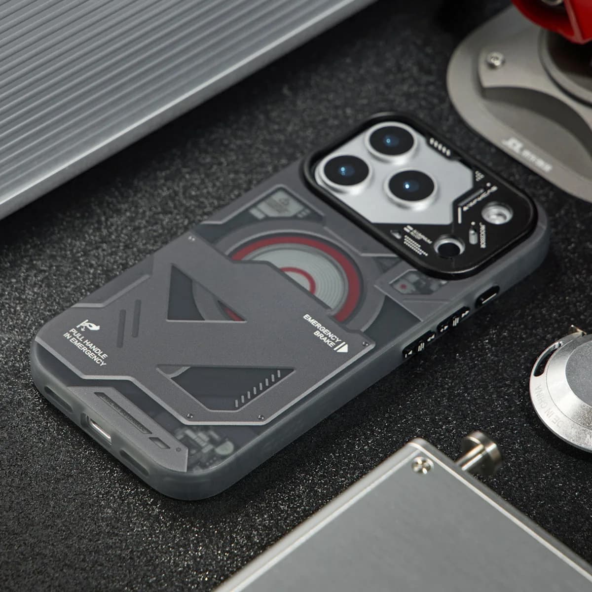 Wakcas Black Emergency Panel iPhone Case - Sleek Matte Magnetic Protective Cover