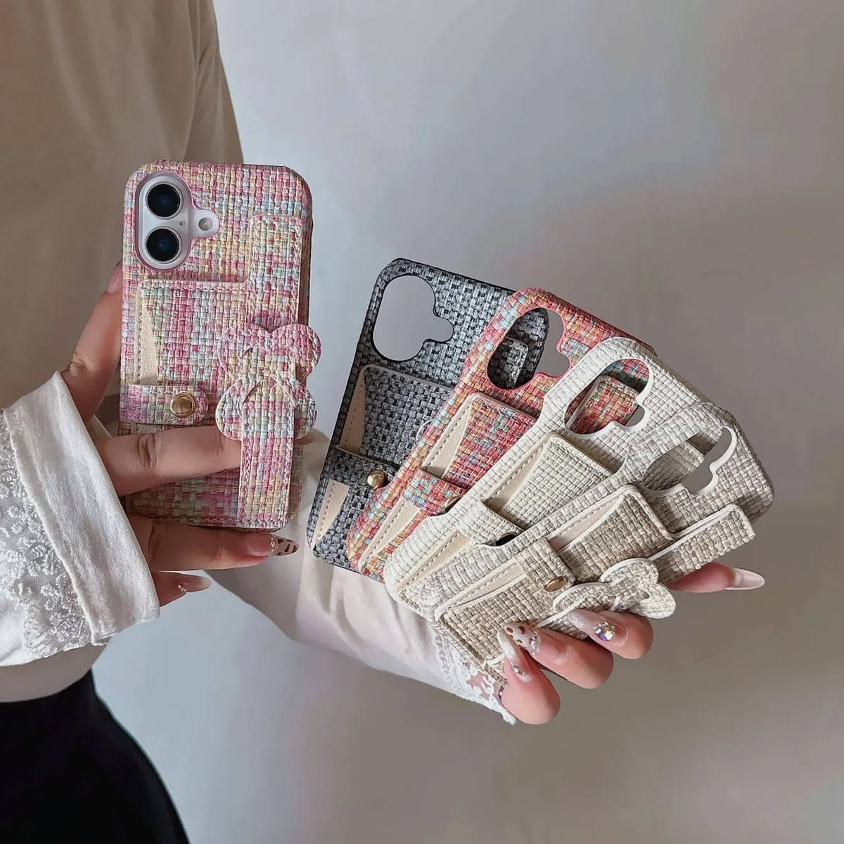 Lovely Colorful Woven Texture Wrist Strap Chain Phone Strap Mobile Phone Case for iPhone