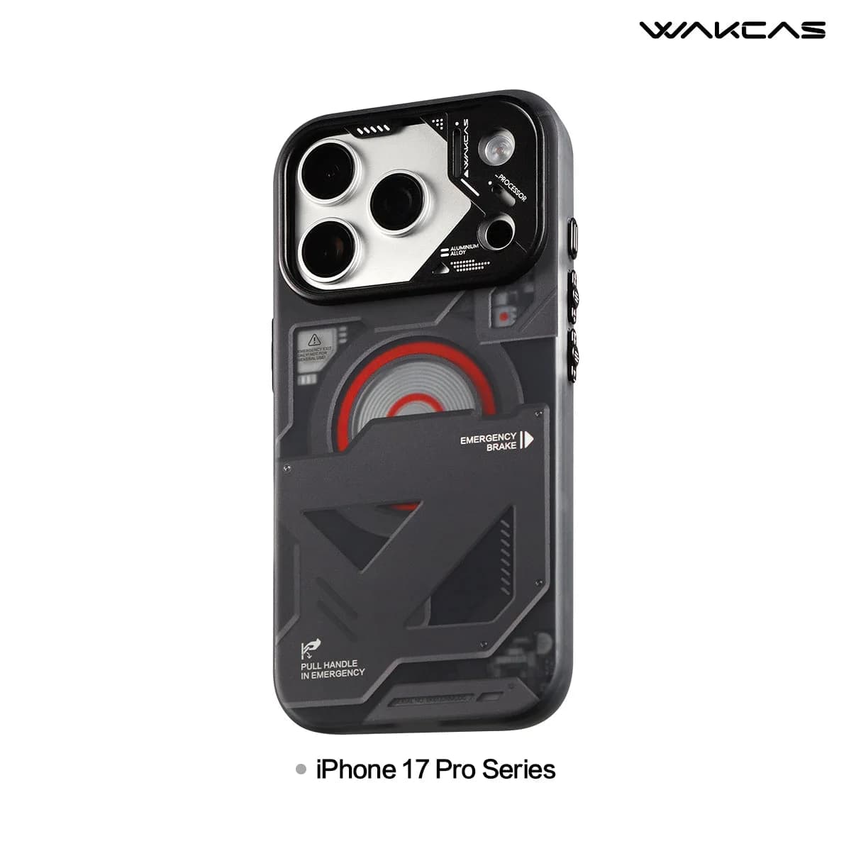 Wakcas Black Emergency Panel iPhone Case - Sleek Matte Magnetic Protective Cover