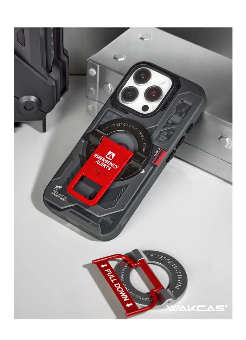 Wakcas Black Emergency Panel iPhone Case - Sleek Matte Magnetic Protective Cover