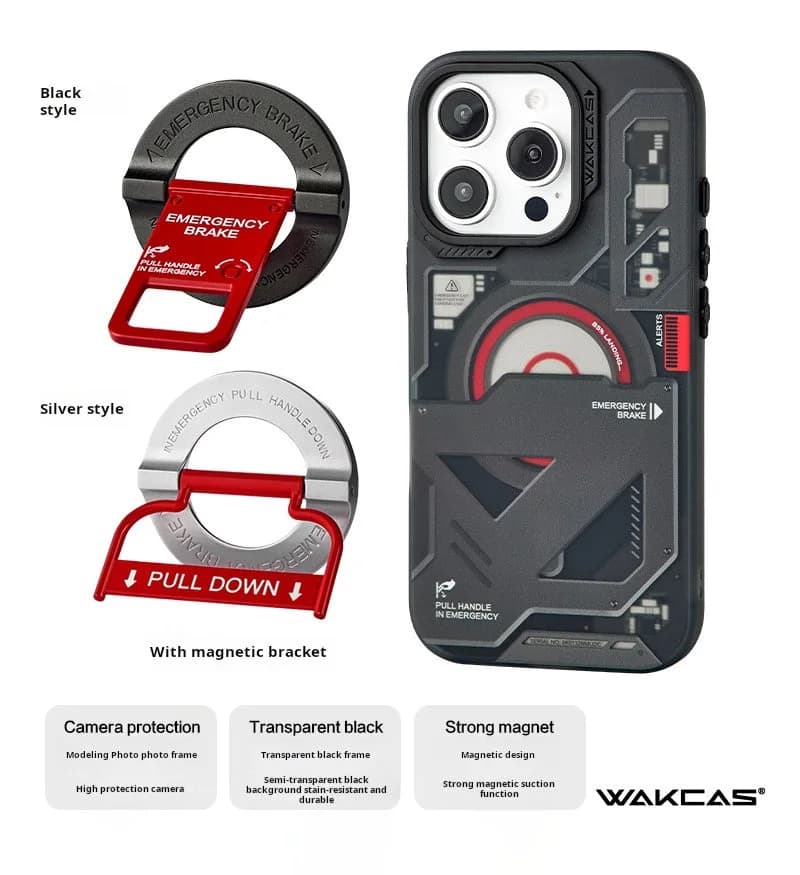 Wakcas Black Emergency Panel iPhone Case - Sleek Matte Magnetic Protective Cover