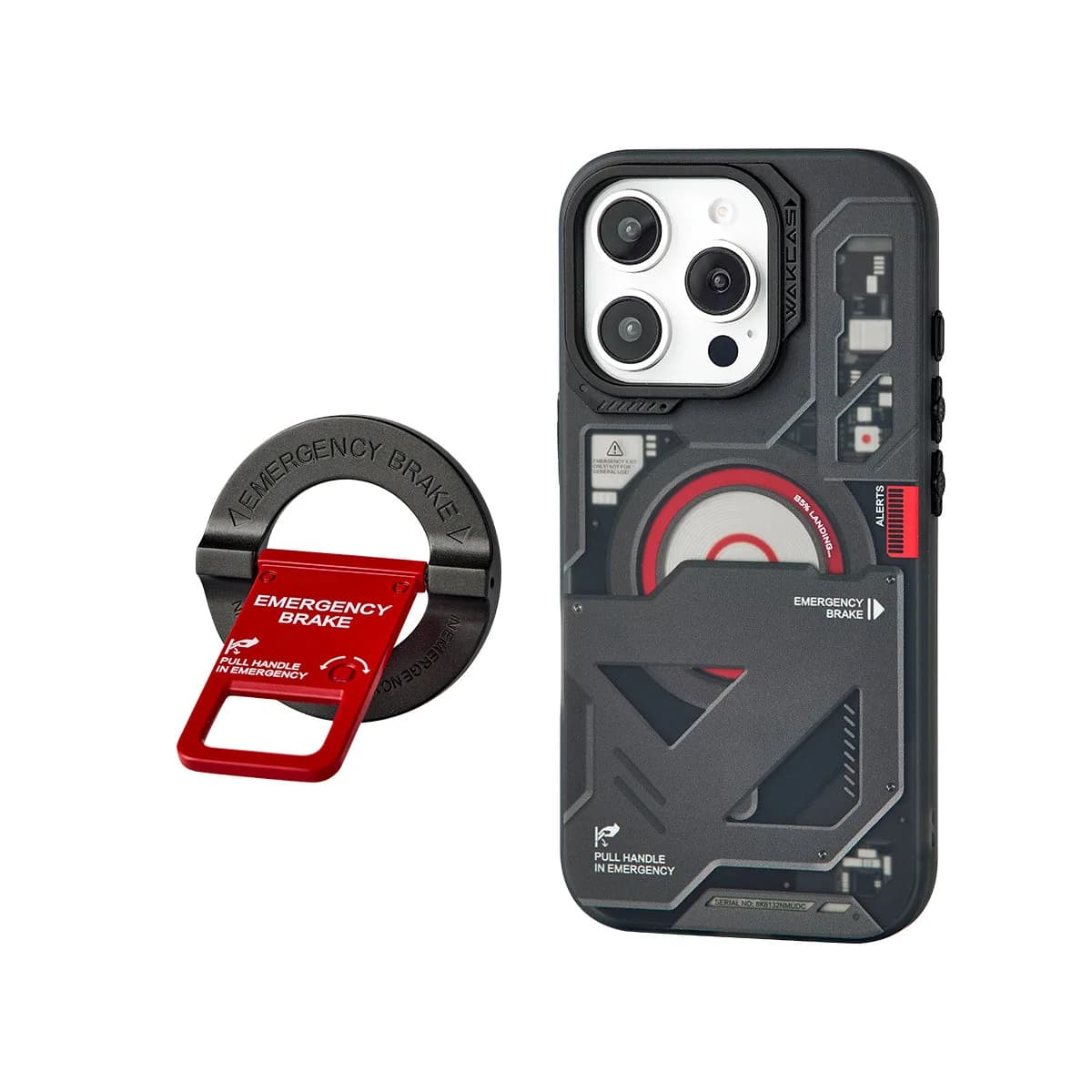 Wakcas Black Emergency Panel iPhone Case - Sleek Matte Magnetic Protective Cover