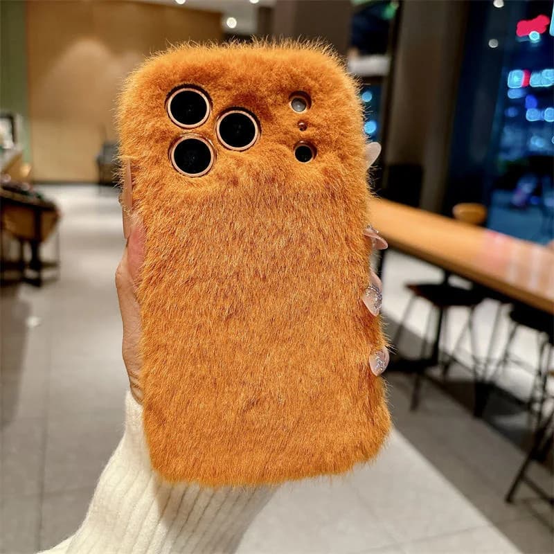 Fashion Autumn Winter Plush Warm Case Pure Color Ins Style Anti-drop Skin Feeling Phone Cover for Iphone