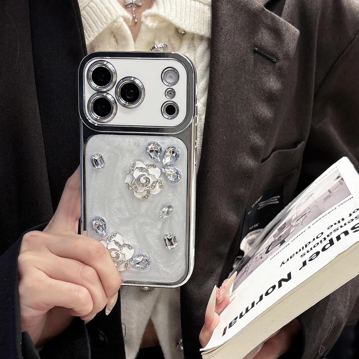PC Plated Epoxy Flower Phone Case Full Coverage Shockproof Cover for iPhone