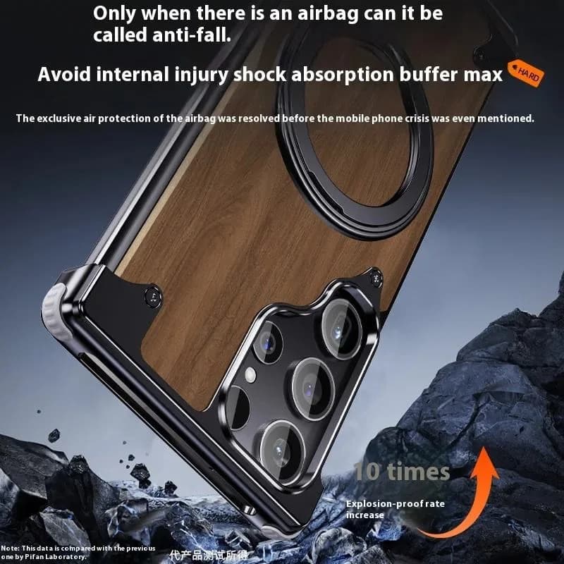 Premium Walnut Wood Aluminum Metal Magnetic Phone Case close-up