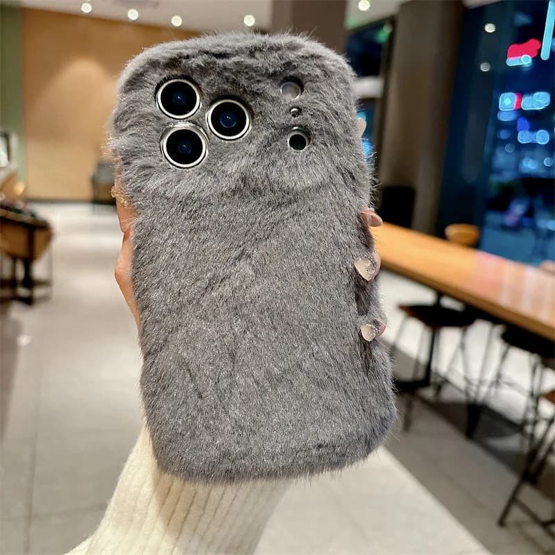 Fashion Autumn Winter Plush Warm Case Pure Color Ins Style Anti-drop Skin Feeling Phone Cover for Iphone