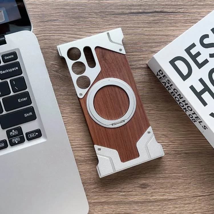 Borderless Phone Cover Wood Grain Aluminum Alloy Holder Magnetic Phone Case