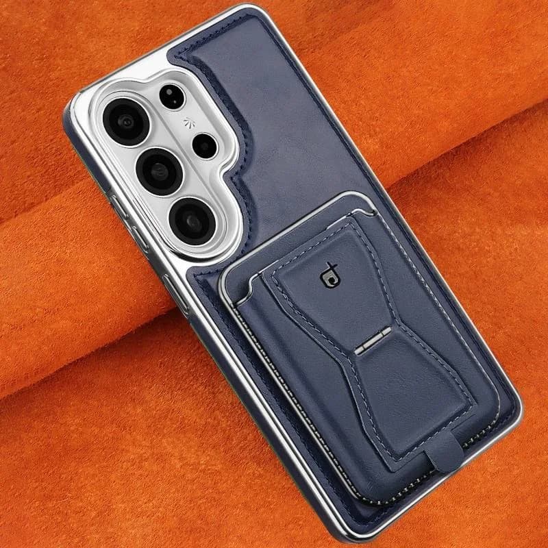 Business Electroplate Luxury Magnetic PU Leather Wallet Phone Case With Card Holder Stand