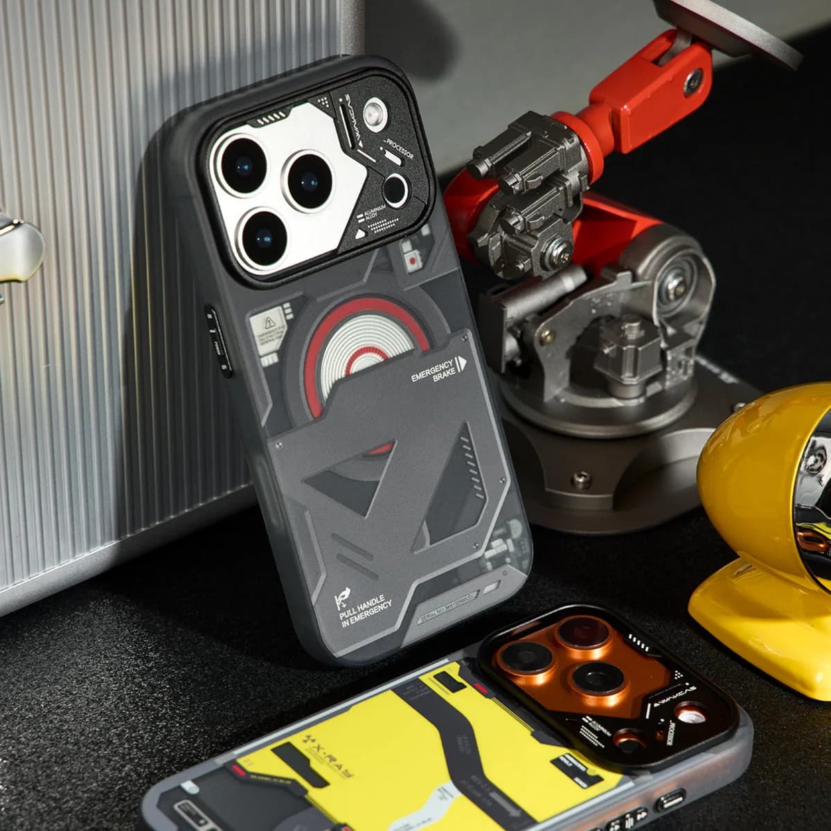 Wakcas Black Emergency Panel iPhone Case - Sleek Matte Magnetic Protective Cover