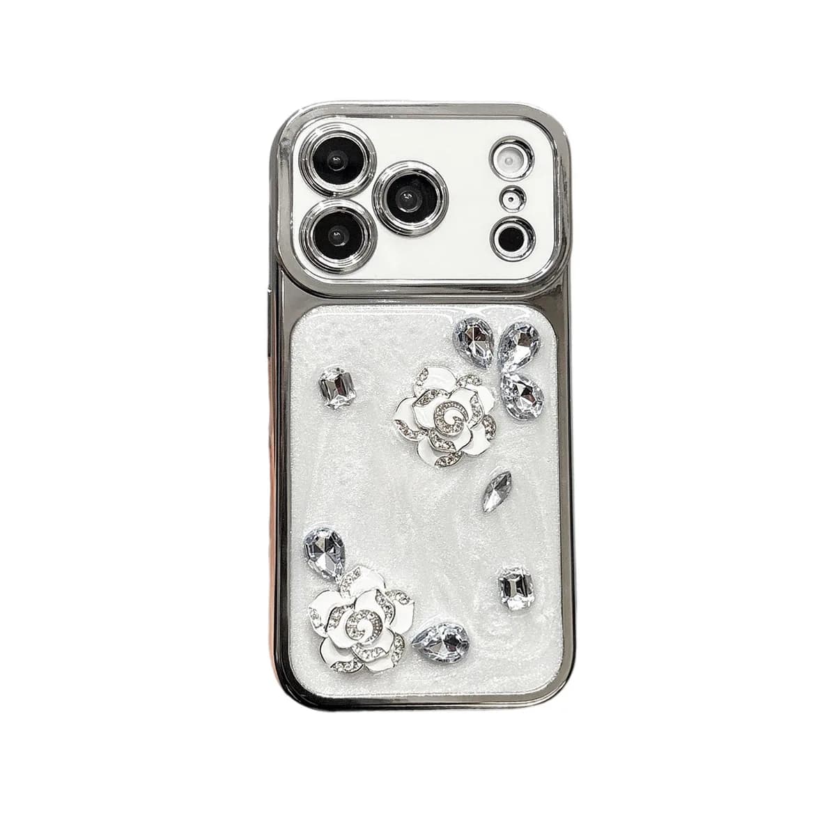 PC Plated Epoxy Flower Phone Case Full Coverage Shockproof Cover for iPhone